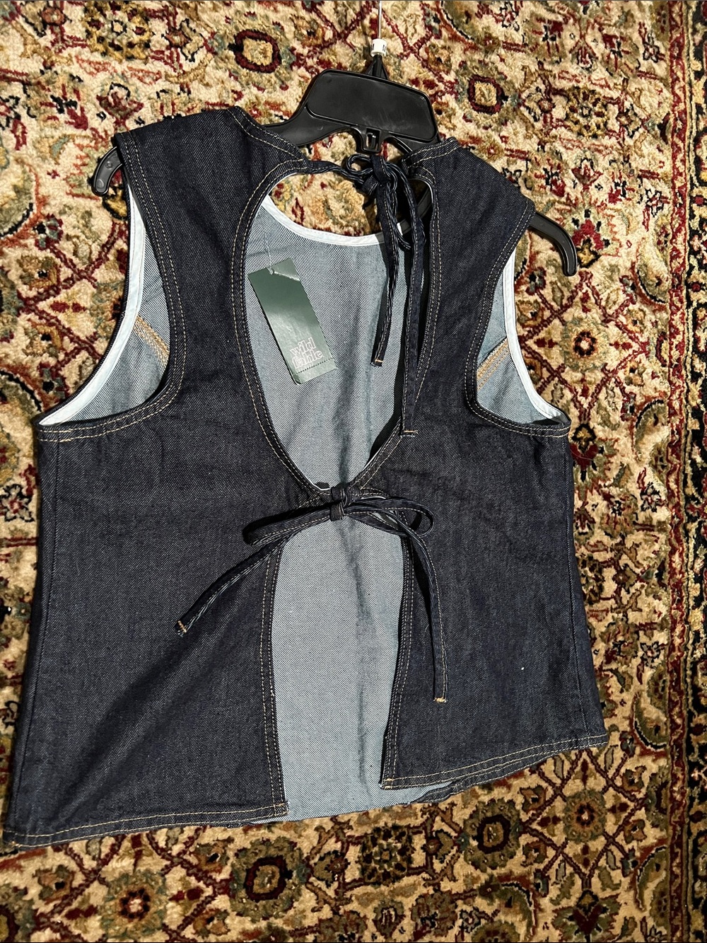 wild fable Open Back Dark Denim Sleeveless Top With Tie Back Size Large New